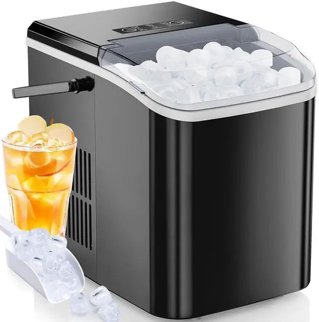 Main image of Ice Maker Machine with Handle,26lbs in 24Hrs,9 Ice Cubes in 6 Mins,Auto-Cleaning Portable Ice Maker with Basket and Scoop, Countertop Ice Maker for Home/Kitchen/Camping/RV, Sleek Black