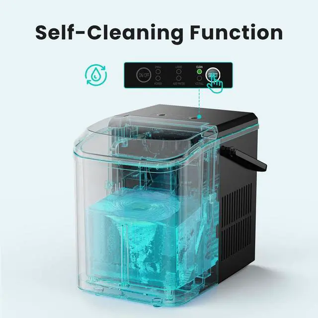 Alt view image 2 of 5 - Ice Maker Machine with Handle,26lbs in 24Hrs,9 Ice Cubes in 6 Mins,Auto-Cleaning Portable Ice Maker with Basket and Scoop, Countertop Ice Maker for Home/Kitchen/Camping/RV, Sleek Black