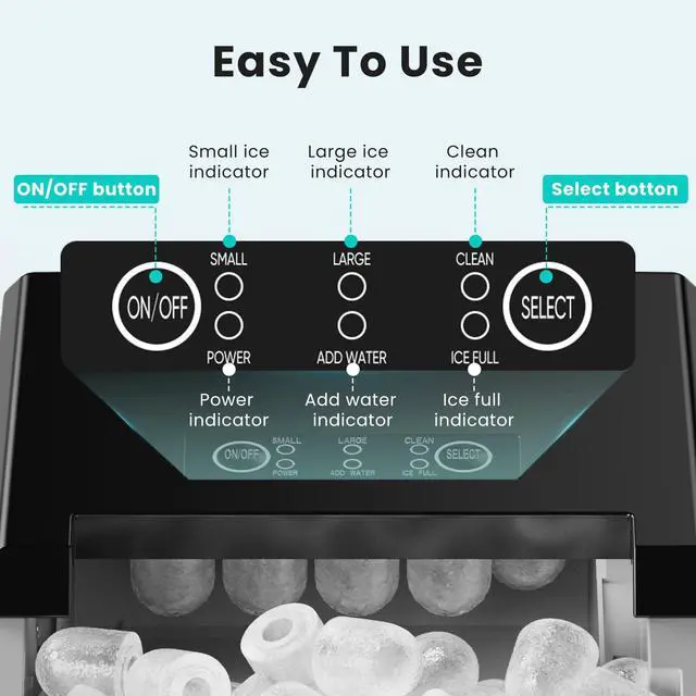 Alt view image 3 of 5 - Ice Maker Machine with Handle,26lbs in 24Hrs,9 Ice Cubes in 6 Mins,Auto-Cleaning Portable Ice Maker with Basket and Scoop, Countertop Ice Maker for Home/Kitchen/Camping/RV, Sleek Black