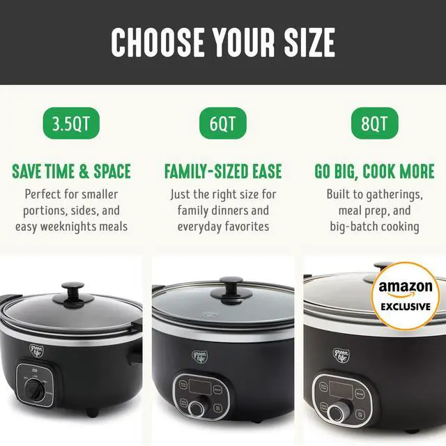 Alt view image 7 of 7 - 6QT Slow Cooker, Non-Toxic PFAS-Free Ceramic Nonstick Removable Interior Bowl, Programmable, Family Friendly, Keep Warm, Stovetop & Oven Safe, Dishwasher Safe Crock, Timer, Glass Lid, Black