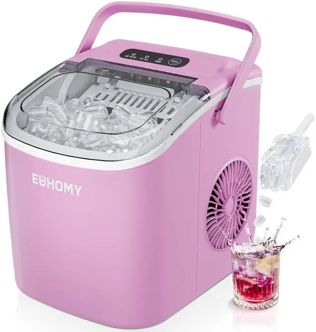 Main image of Countertop Ice Maker Machine with Handle, 26lbs in 24Hrs, 9 Ice Cubes Ready in 6 Mins, Auto-Cleaning Portable Ice Maker with Basket and Scoop, for Home/Kitchen/Camping/RV. (Pink)