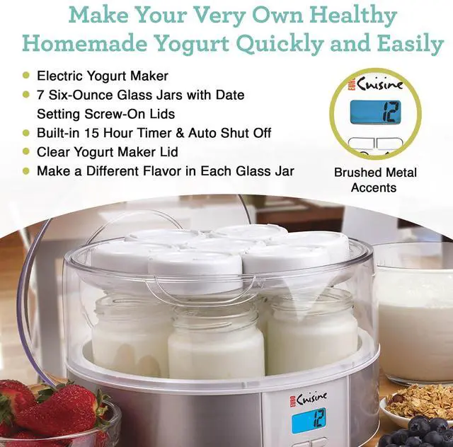 Alt view image 2 of 5 - Yogurt Maker - YMX650 Automatic Digital Yogurt Maker Machine with Set Temperature - Includes 7-6 oz. Reusable Glass Jars and 7 Rotary Date Setting Lids for Instant Storage