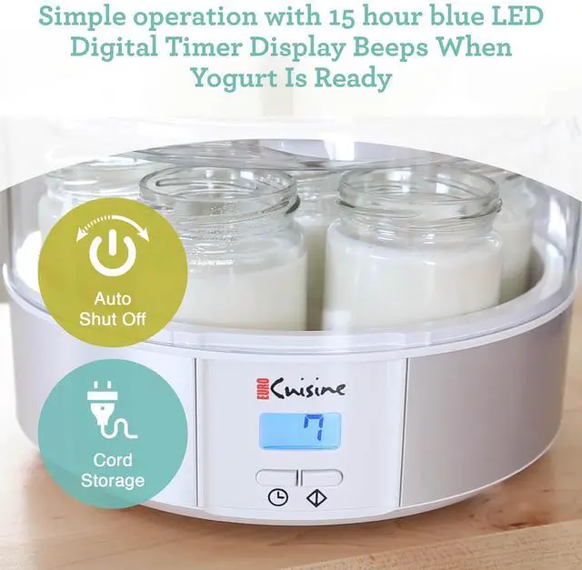 Alt view image 4 of 5 - Yogurt Maker - YMX650 Automatic Digital Yogurt Maker Machine with Set Temperature - Includes 7-6 oz. Reusable Glass Jars and 7 Rotary Date Setting Lids for Instant Storage