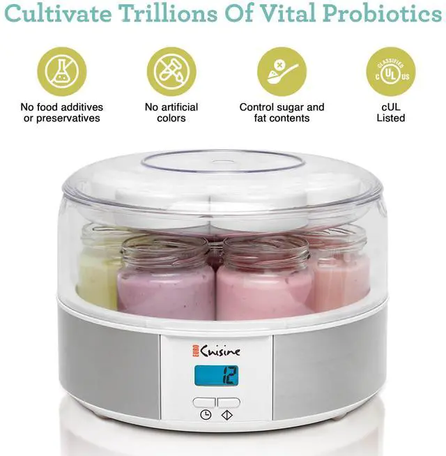 Alt view image 5 of 5 - Yogurt Maker - YMX650 Automatic Digital Yogurt Maker Machine with Set Temperature - Includes 7-6 oz. Reusable Glass Jars and 7 Rotary Date Setting Lids for Instant Storage