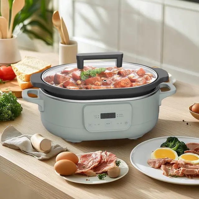 Alt view image 2 of 7 - 6 Quart Programmable Slow Cooker Removable Healthy Nonstick Pot - Small Kitchen Appliance for Family Dinners - Serves 6+ People - Heat Settings: Keep Warm Olive
