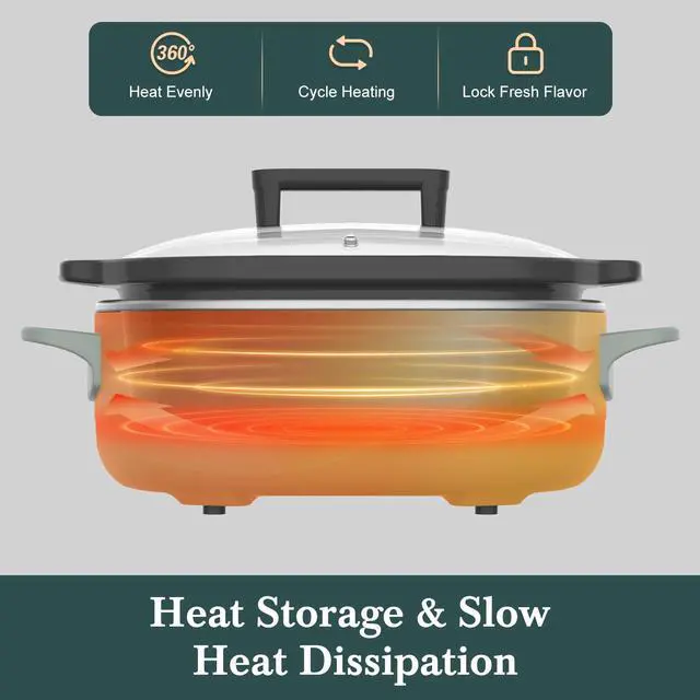 Alt view image 5 of 7 - 6 Quart Programmable Slow Cooker Removable Healthy Nonstick Pot - Small Kitchen Appliance for Family Dinners - Serves 6+ People - Heat Settings: Keep Warm Olive