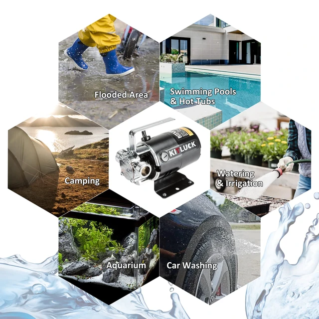 Alt view image 7 of 7 - Water Transfer Pump, 115V 1/10HP 330GPH Utility Water Pump Electric With 2 * 6ft Suction Hose, Portable Small Water Pump For Pool Draining, Removing Water From Rain Barrel, Aquariums, etc