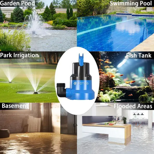 Alt view image 7 of 7 - 1/2HP Submersible Water Pump with Stainless Steel Base - Removes Water to 0.04" Depth, 2450GPH Portable Sump Pump for Puddles, Pools, Boats, Gardens & Ponds - 10Ft Cord Included