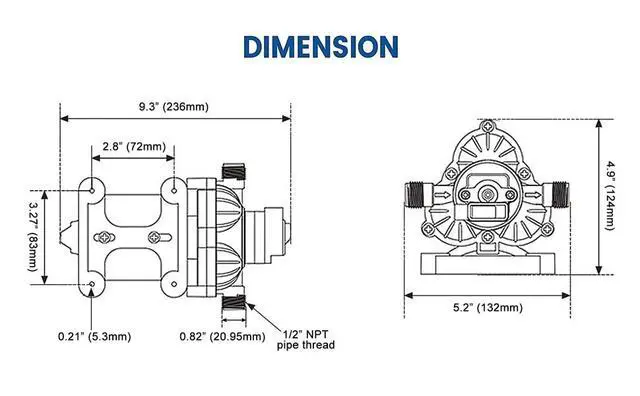 Alt view image 5 of 5 - T33 Automatic On-Demand Diaphragm Pump 115Vac, 4.0GPM, 45PSI, Industrial Water Pressure Pump for Kitchen, Bathroom, RV, Marine Yacht, Caravan, Garden