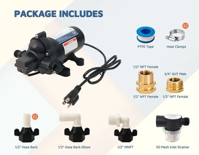 Alt view image 2 of 5 - T33 Automatic On-Demand Diaphragm Pump 115Vac, 4.0GPM, 45PSI, Industrial Water Pressure Pump for Kitchen, Bathroom, RV, Marine Yacht, Caravan, Garden