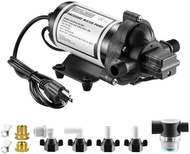 Main image of RV Water Pumps Pressure Pump 115V AC with Pressure Switch, Self-priming Water Pump 4.0GPM 45PSI, Fresh Water Pump for RV Kitchen Barthroom Marine Yacht Garden Diaphragm Pump