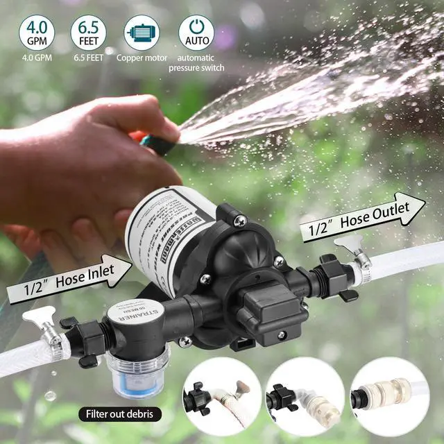 Alt view image 3 of 5 - RV Water Pumps Pressure Pump 115V AC with Pressure Switch, Self-priming Water Pump 4.0GPM 45PSI, Fresh Water Pump for RV Kitchen Barthroom Marine Yacht Garden Diaphragm Pump