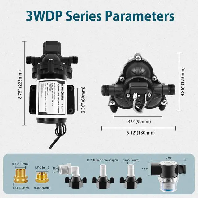 Alt view image 4 of 5 - RV Water Pumps Pressure Pump 115V AC with Pressure Switch, Self-priming Water Pump 4.0GPM 45PSI, Fresh Water Pump for RV Kitchen Barthroom Marine Yacht Garden Diaphragm Pump