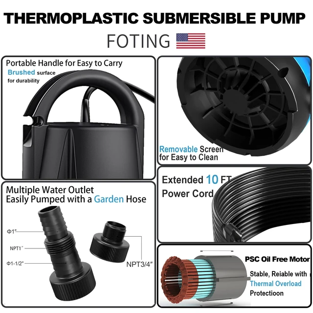 Alt view image 4 of 7 - 1HP Sump Pump 4600GPH Clean/Dirty Submersible Water Pump Utility Pump Thermoplastic Electric Portable Transfer Water Pump for Swimming Pool Pond Basement with 10ft Power Cord manual