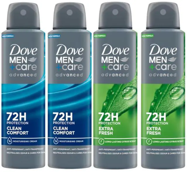 Main image of Dove Men+Care Advanced Spray Antiperspirant Variety Pack 2 Clean Comfort / 2 Extra Fresh 150 ml