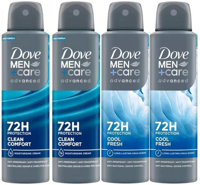 Main image of Dove Men+Care Advanced Spray Antiperspirant Variety Pack 2 Clean Comfort / 2 Cool Fresh 150 ml