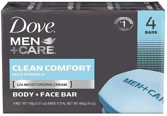 Main image of Dove Men+Care Body + Face Bar Soap, Clean Comfort Mild Formula, 3.51 oz, 4 Bars (1-Pack / 4 Count (Pack of 1))