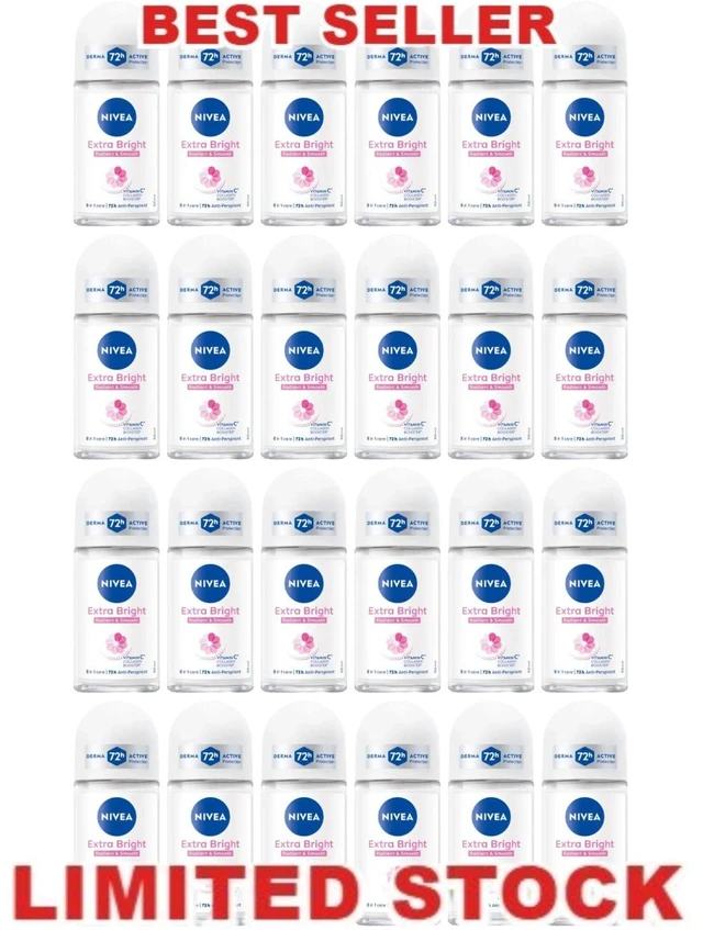 Main image of Nivea Extra Brightening Roll-On Antiperspirant 24 x 50ml