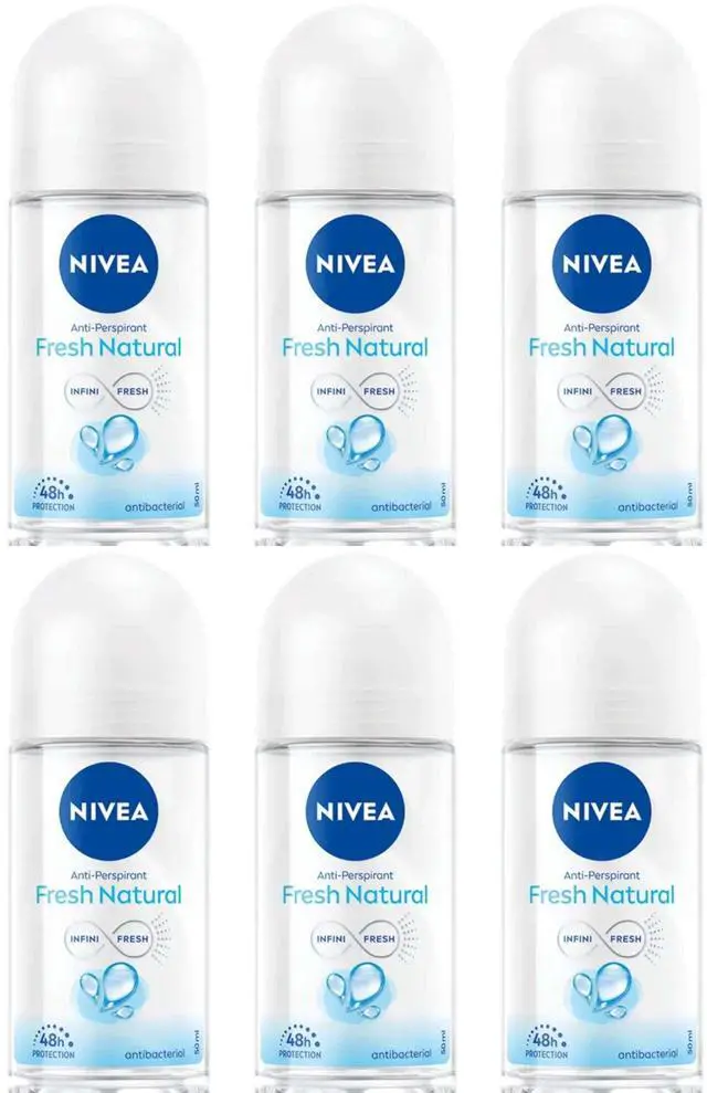 Main image of Nivea Fresh Natural Roll-On Antiperspirant Deodorant for Women, 50 ml (6-Pack)
