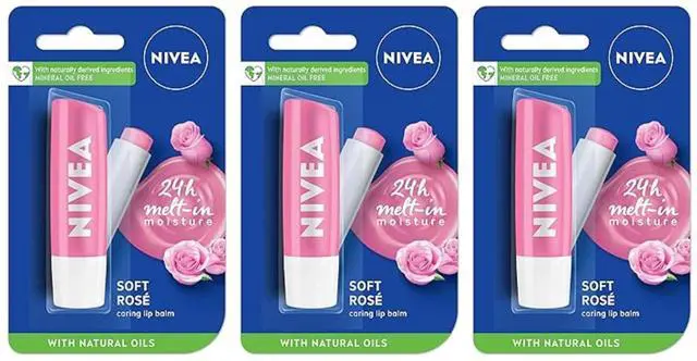 Main image of Nivea Soft Rose Lip Balm, 5 ml (3-Pack)