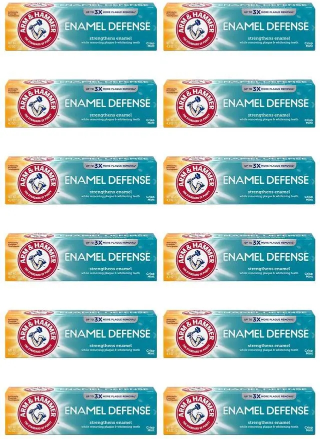 Main image of Arm & Hammer Enamel Defense Toothpaste, 4.3 oz Tube, Crisp Mint, Fluoride (12-Pack)