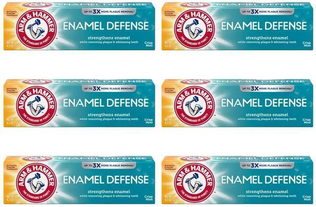 Alt view image 4 of 4 - Arm & Hammer Enamel Defense Toothpaste, 4.3 oz Tube, Crisp Mint, Fluoride (12-Pack)