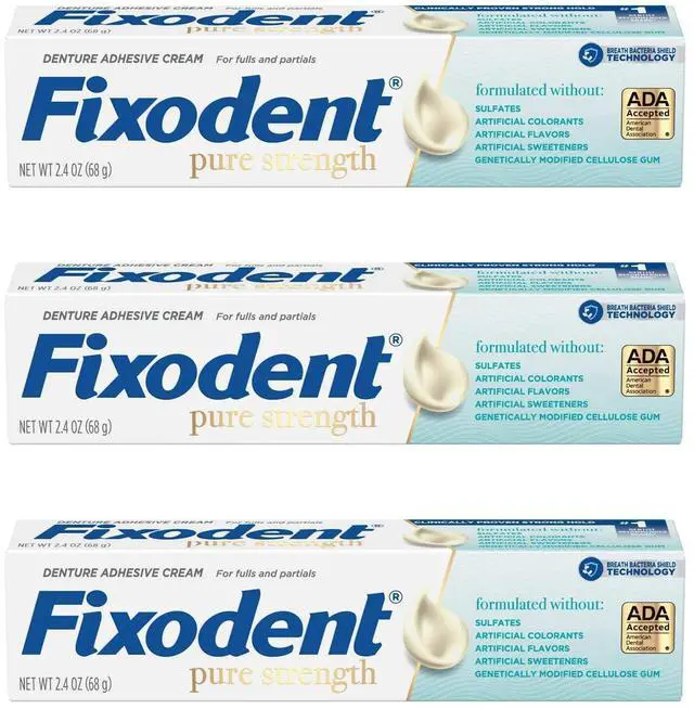 Alt view image 3 of 4 - Fixodent Pure Strength Denture Adhesive Cream, 2.4 oz (12-Pack)