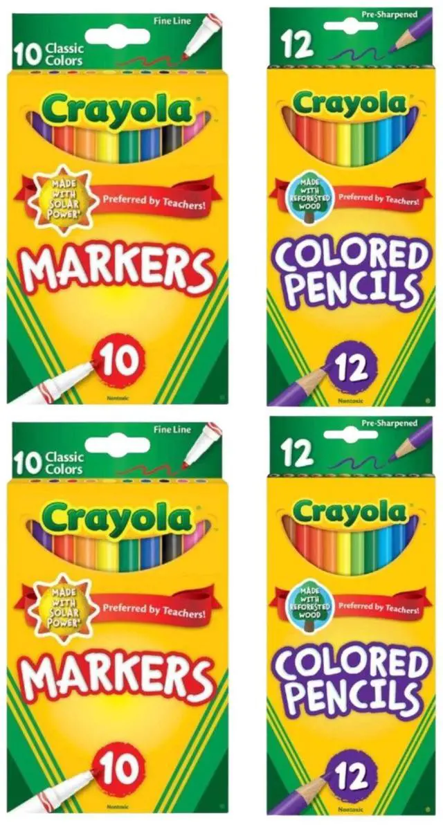 Main image of Crayola 2 Pack 10 Fine Line Markers & 2 Pack 12 Colored Pencils Set