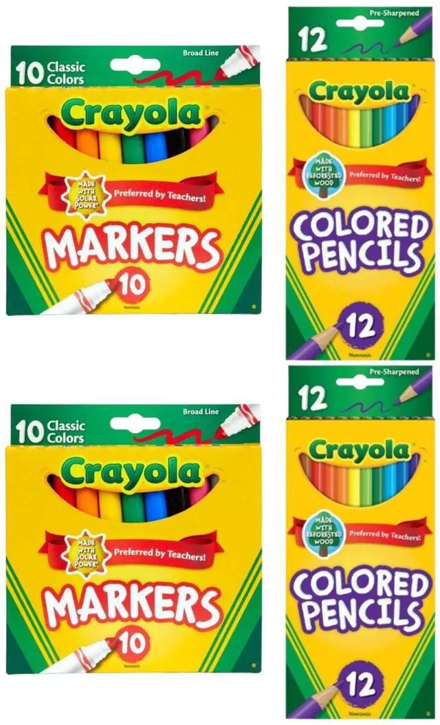 Main image of Crayola 2-Pack 10 Broad Line Markers & 2-Pack 12 Colored Pencils Set