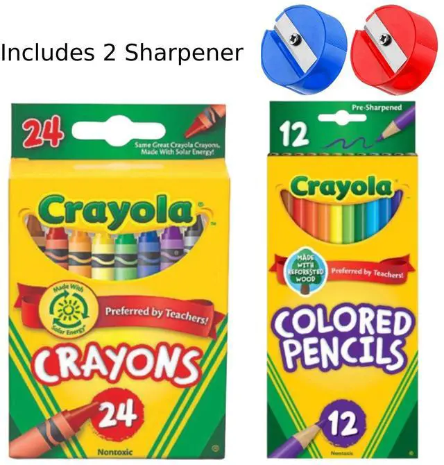 Main image of Crayola 24 Crayons & 12 Colored Pencils Set with 2 Sharpeners