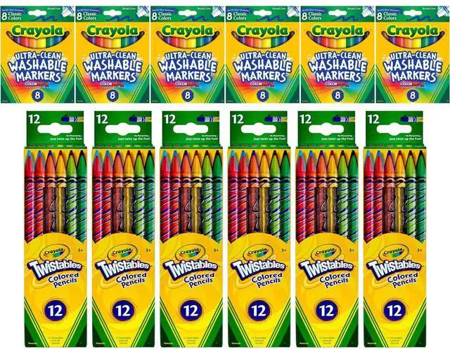 Main image of Crayola Art Set 6 Pack Washable Broad Line Markers 8ct & 6 Pack Twistables Colored Pencils 12ct