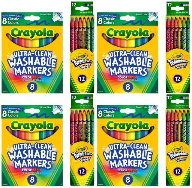 Main image of Crayola Art Set 4 Pack Washable Broad Line Markers 8ct & 4 Pack Twistables Colored Pencils 12ct