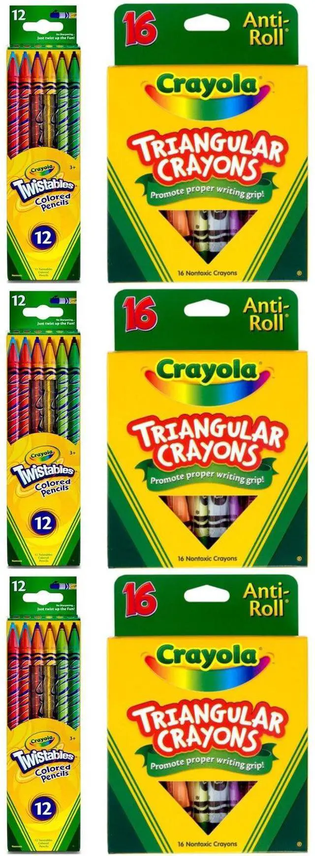 Main image of Crayola Art Supply Bundle 3 Pack Twistables Colored Pencils 12ct + 3 Pack Triangular Crayons 16ct