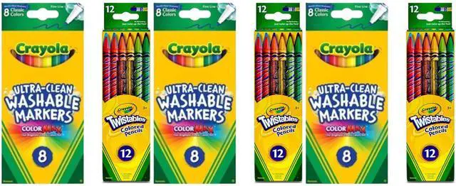 Main image of Crayola Art Supply Bundle 3 Pack 8 Count Washable Fine Line Markers + 3 Pack 12 Count Twistables Colored Pencils