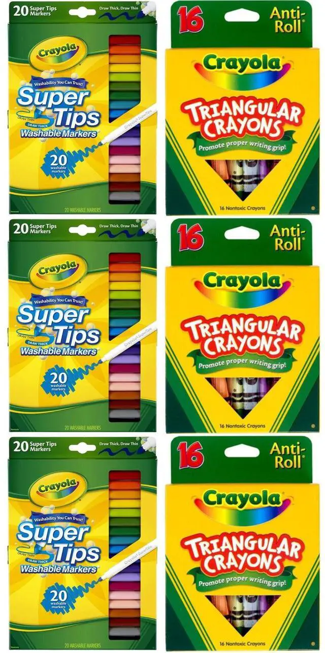 Main image of Crayola Art Supply Bundle 3x Super Tips Washable Markers 20 Count & 3x Triangular Crayons 16 Count