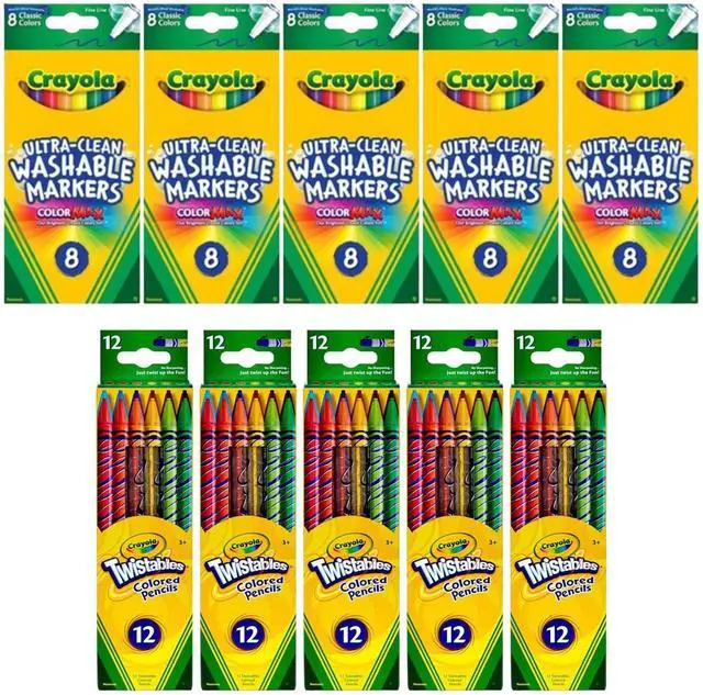 Main image of Crayola Art Supply Bundle 5 Pack 8 Count Washable Fine Line Markers + 5 Pack 12 Count Twistables Colored Pencils