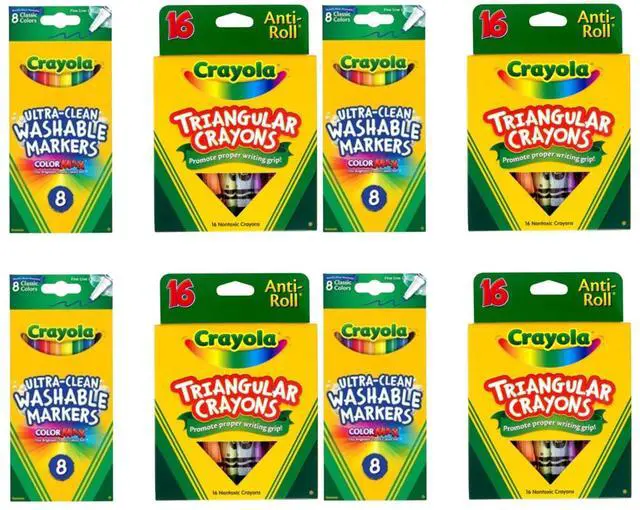 Main image of Crayola Art Supply Bundle 4 Pack 8 Count Washable Fine Line Markers + 4 Pack 16 Count Triangular Crayons