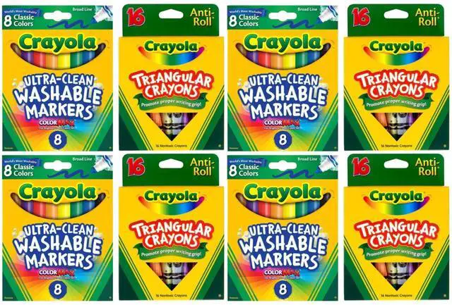 Main image of Crayola Art Supply Bundle 4 Pack 8 Count Washable Broad Line Markers + 4 Pack 16 Count Triangular Crayons