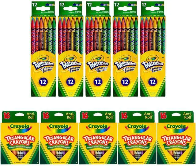 Main image of Crayola Art Supply Bundle 5 Pack Twistables Colored Pencils 12ct + 5 Pack Triangular Crayons 16ct