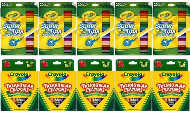 Main image of Crayola Art Supply Bundle 5 Pack Super Tips Washable Markers 20 Count & 5 Pack Triangular Crayons 16 Count