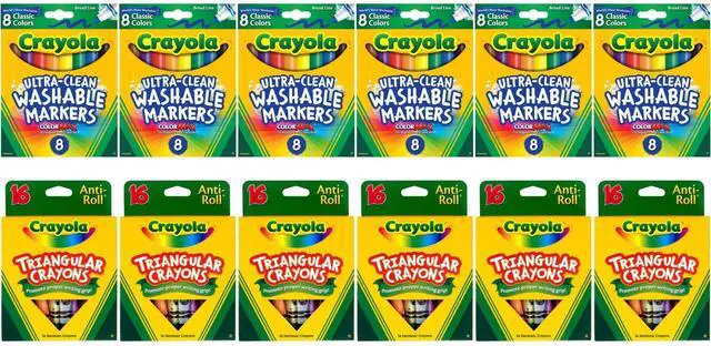 Main image of Crayola Art Supply Bundle 6 Pack 8 Count Washable Broad Line Markers + 6 Pack 16 Count Triangular Crayons