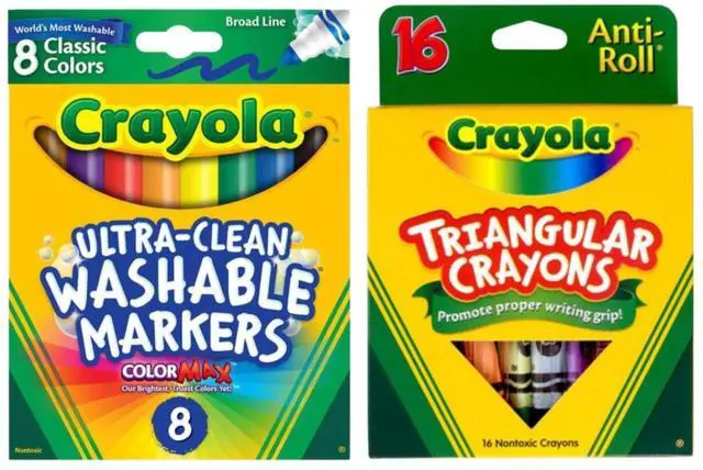 Main image of Crayola Art Supply Bundle 8 Count Washable Broad Line Markers + 16 Count Triangular Crayons