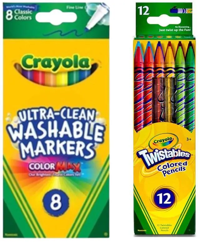 Main image of Crayola Art Supply Bundle 8 Count Washable Fine Line Markers + 12 Count Twistables Colored Pencils
