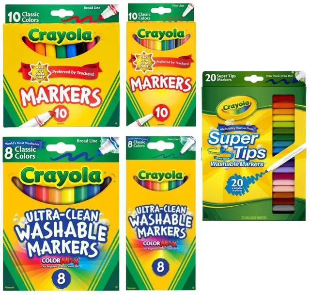 Main image of Crayola Back to School Marker Bundle Broad Line, Fine Line, Washable & Super Tips Markers