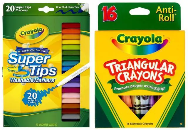 Main image of Crayola Art Supply Bundle Super Tips Markers 20ct + Triangular Crayons 16ct