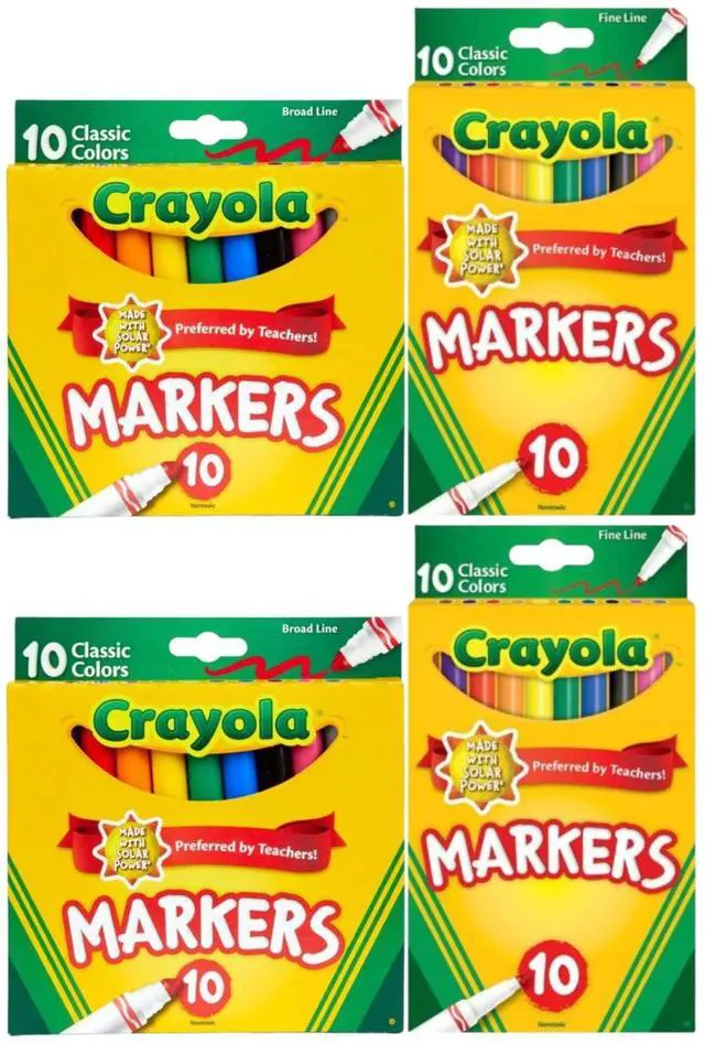 Main image of Crayola Classic 2 Pack Fine Line Markers & 2 Pack Broad Line Markers 40-Count Duo