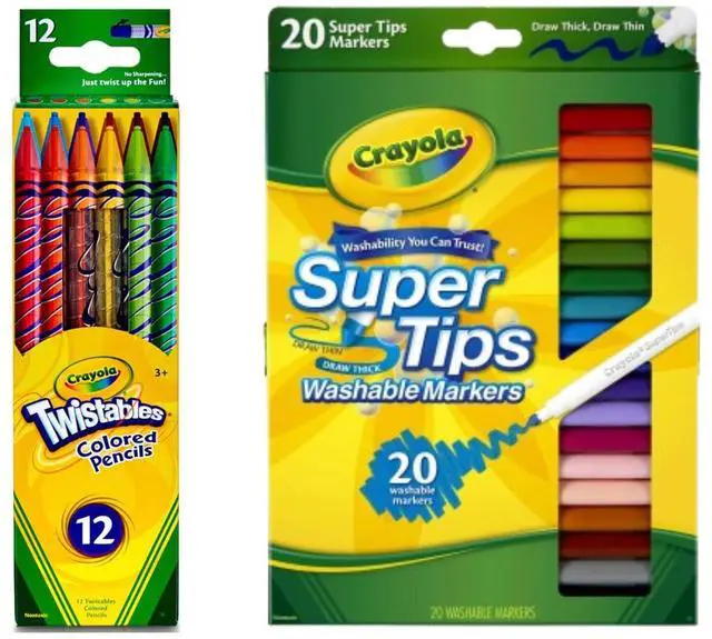 Main image of Crayola Creative Art Set Twistables Colored Pencils 12 Count & Super Tips Markers 20 Count