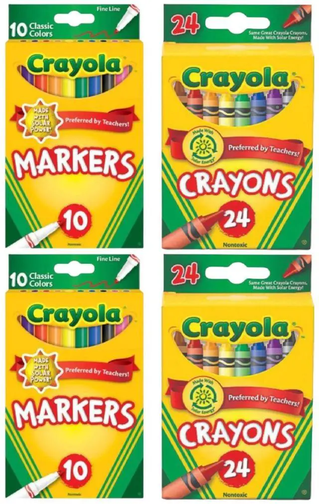Main image of Crayola Marker & Crayon Set 2 Pack 10 Fine Line Markers & 2 Pack 24 Crayons