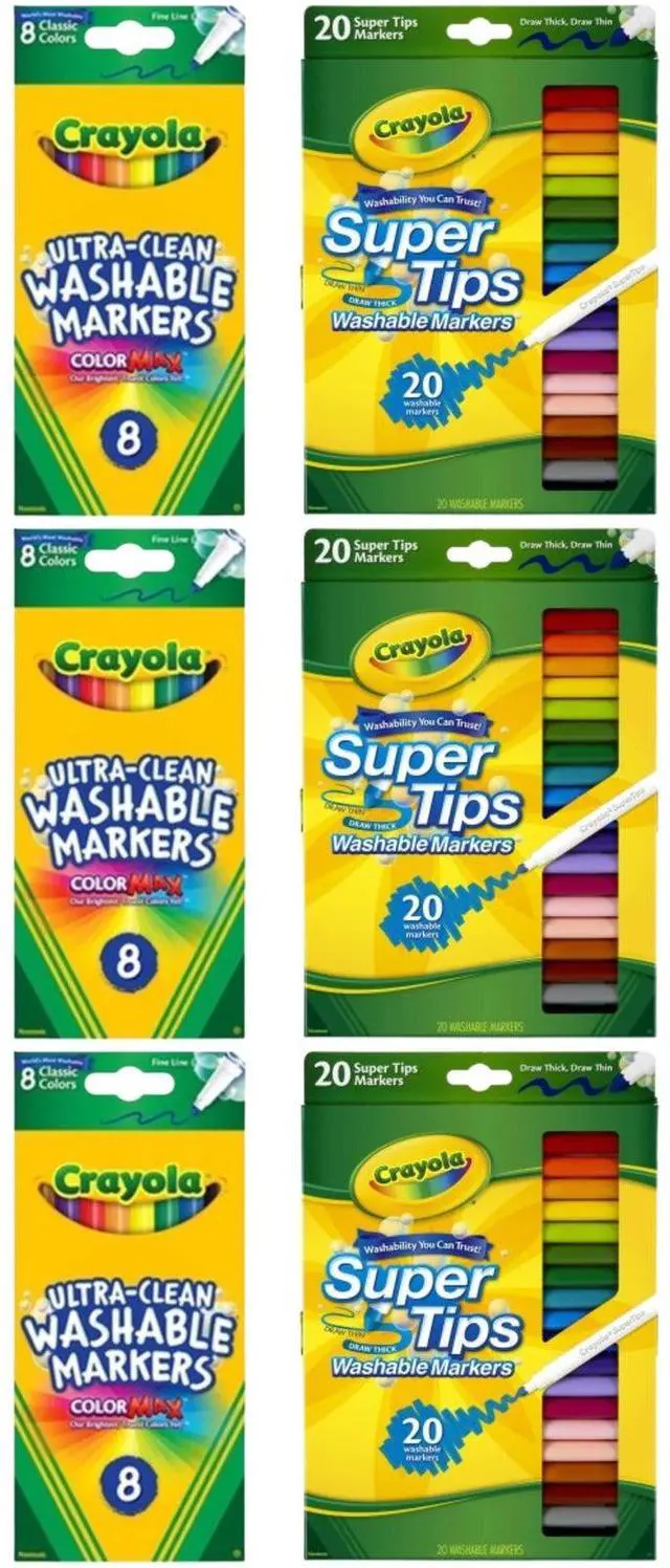 Main image of Crayola Washable Marker Combo Pack 3 Pack 8 Fine Line Markers + 3 Pack 20 Super Tips Markers