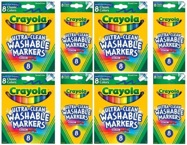 Main image of Crayola Washable Marker Combo Pack 4 Pack 8 Broad Line + 4 Pack 8 Fine Line Markers